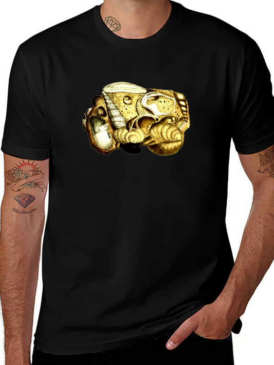 Abstract Golden Sea Shell Art Black T-Shirt