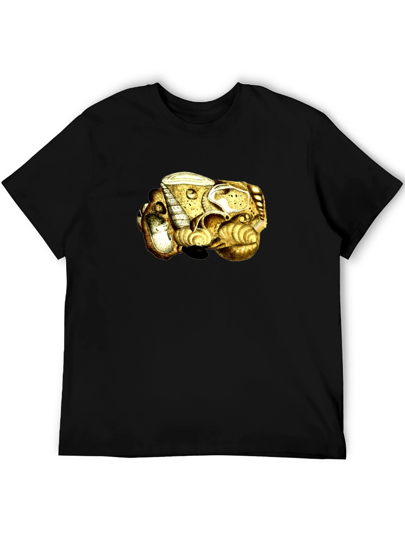 Abstract Golden Sea Shell Art Black T-Shirt