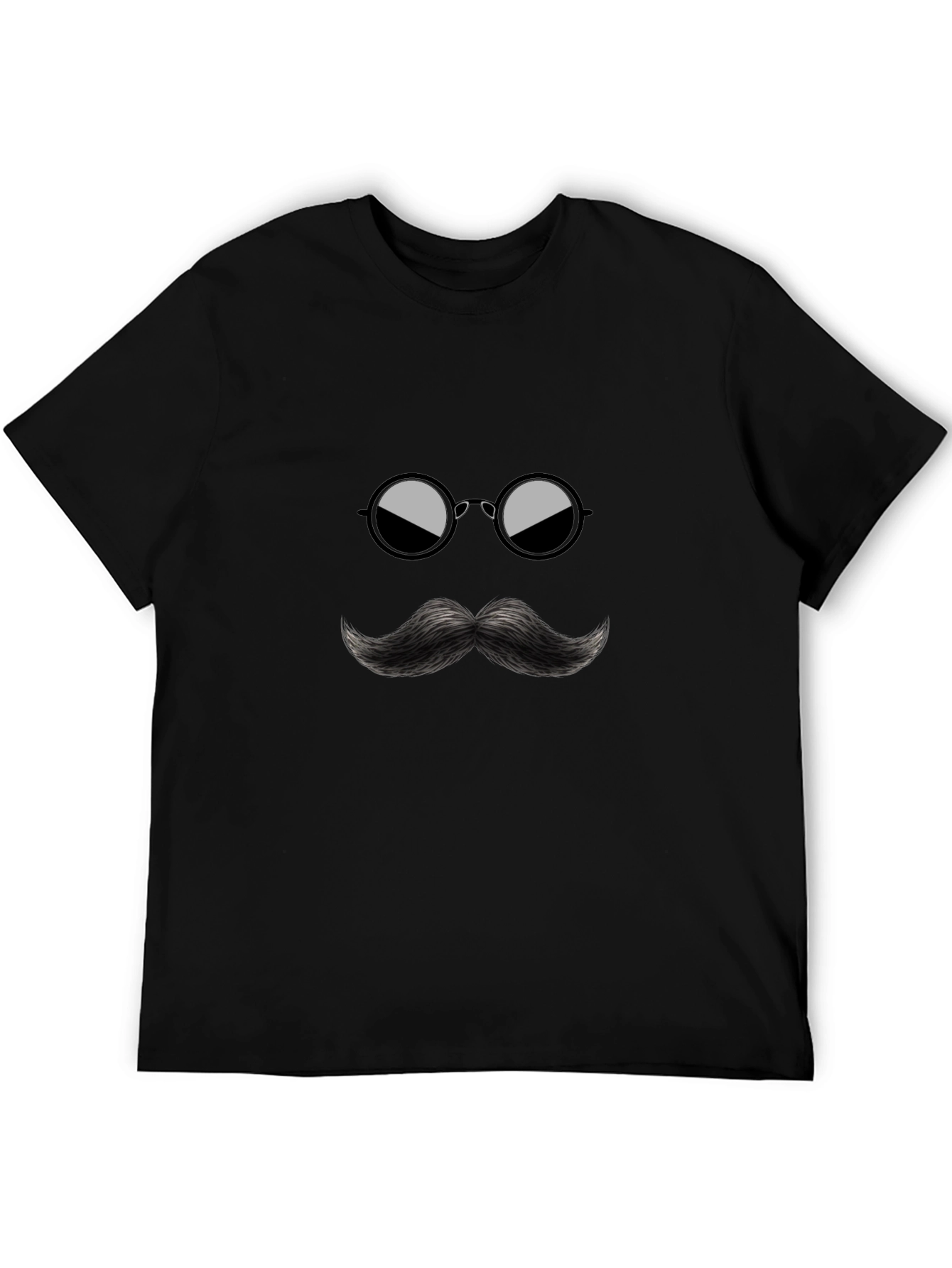 Cool Mustache & Glasses Graphic Black Tee