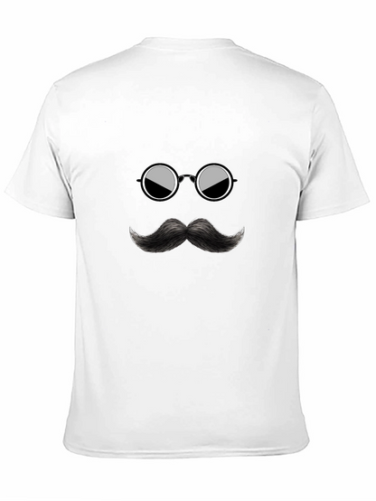 Cool Mustache & Glasses Graphic Black Tee