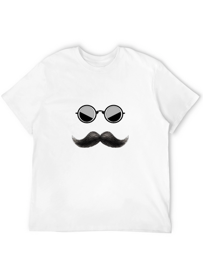 Cool Mustache & Glasses Graphic Black Tee