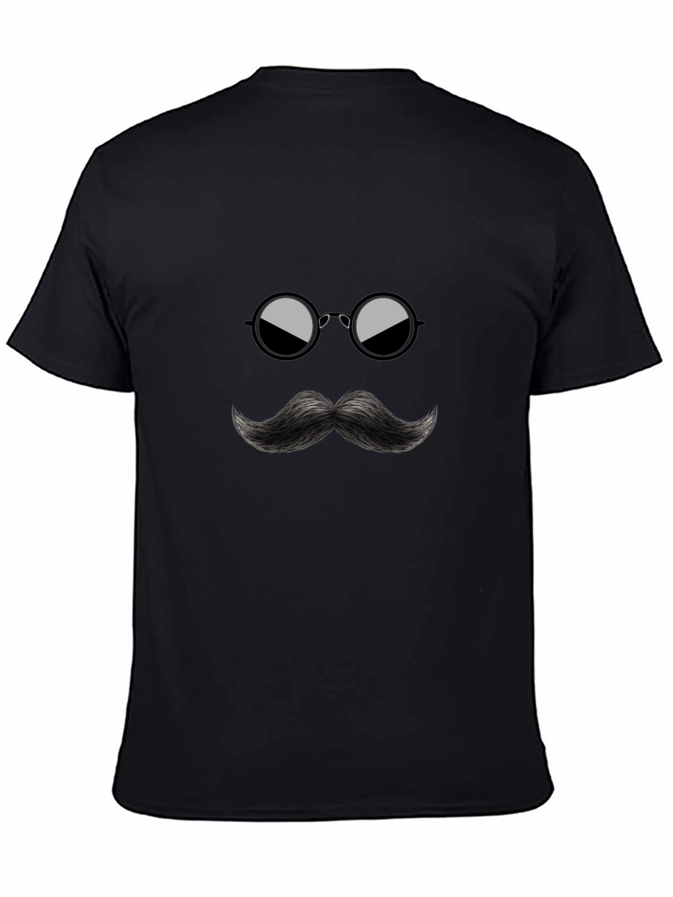 Cool Mustache & Glasses Graphic Black Tee