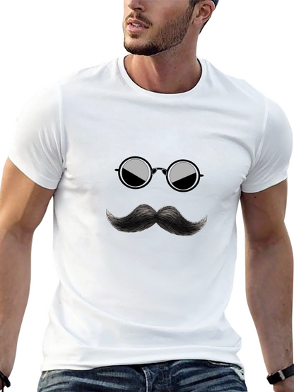 Cool Mustache & Glasses Graphic Black Tee