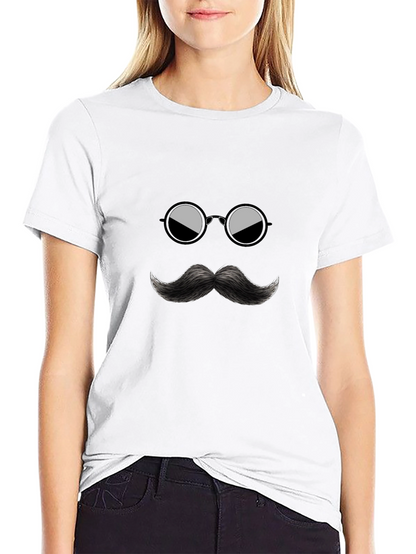 Cool Mustache & Glasses Graphic Black Tee