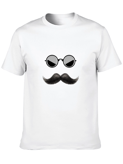 Cool Mustache & Glasses Graphic Black Tee