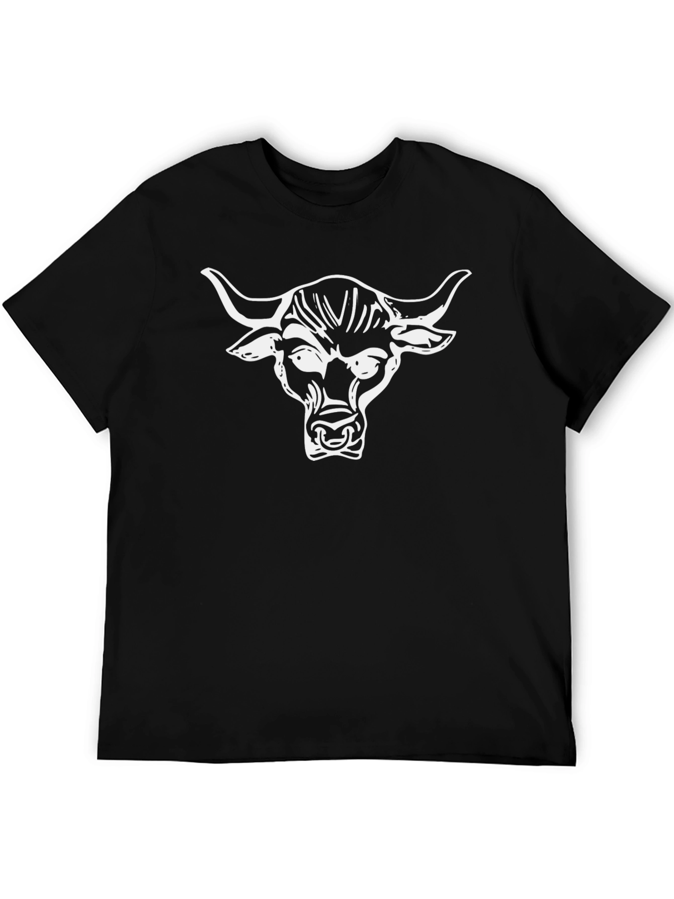 Mens Black T-Shirt with White Bull Head Graphic