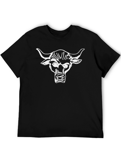 Mens Black T-Shirt with White Bull Head Graphic