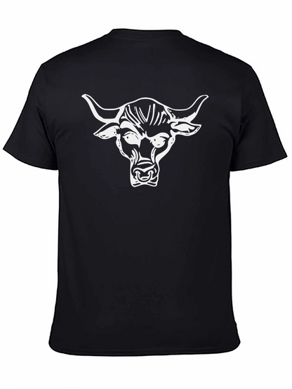 Mens Black T-Shirt with White Bull Head Graphic