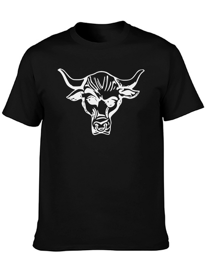 Mens Black T-Shirt with White Bull Head Graphic
