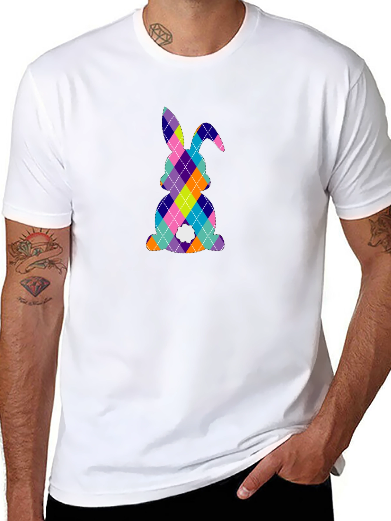 Easter Bunny Argyle Pattern T-Shirt