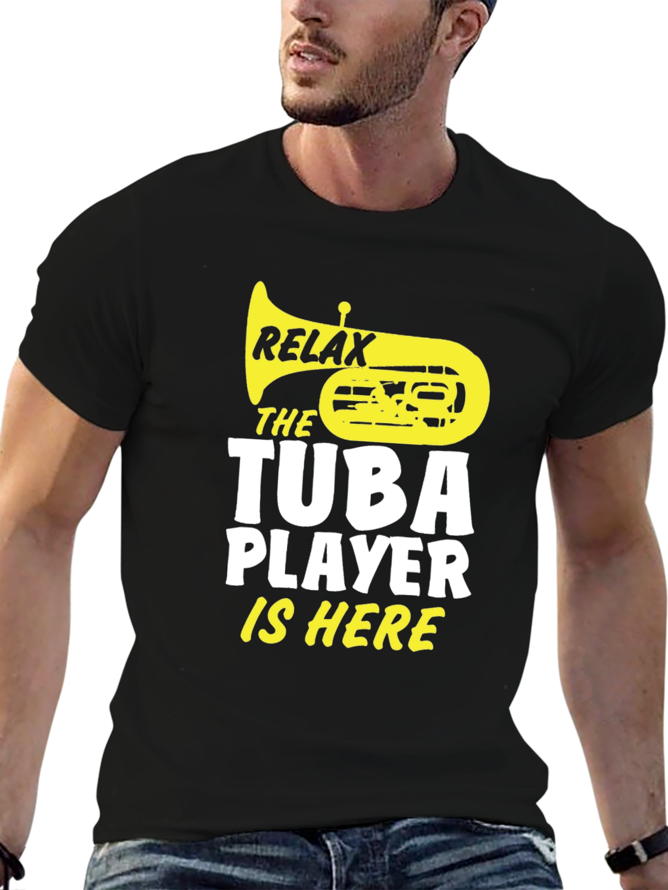 Relax Tuba Player Is Here Black Graphic Tee