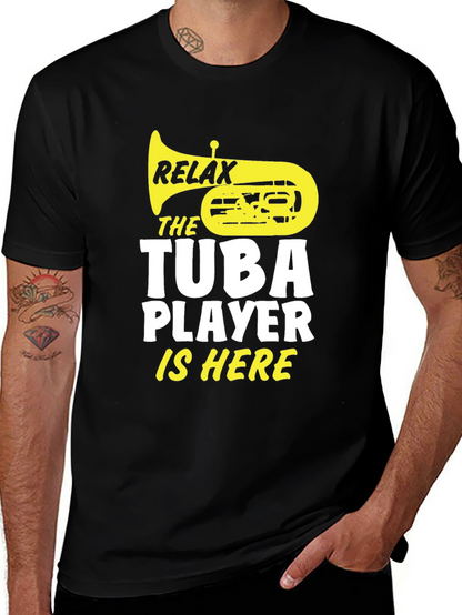 Relax Tuba Player Is Here Black Graphic Tee
