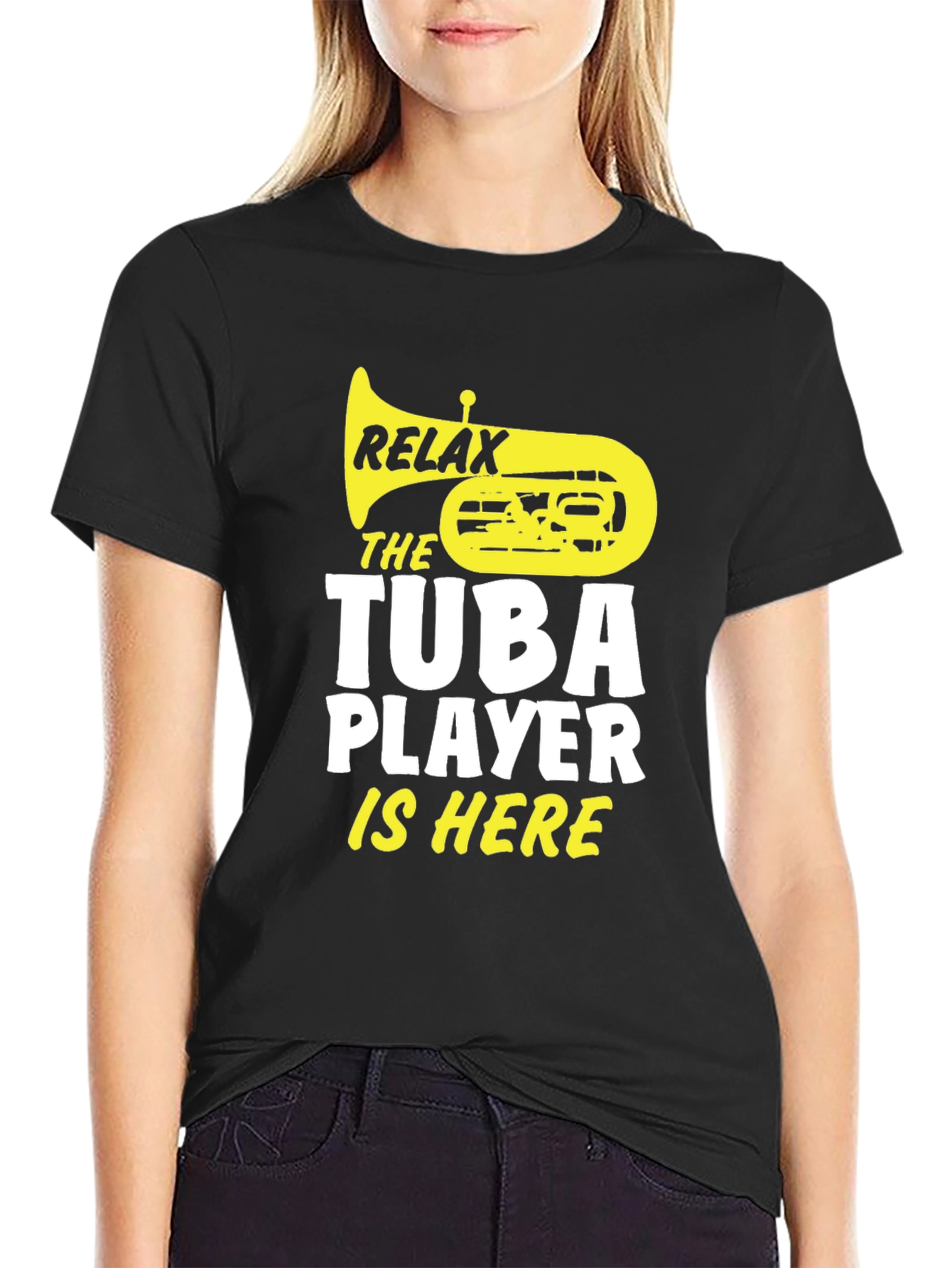 Relax Tuba Player Is Here Black Graphic Tee