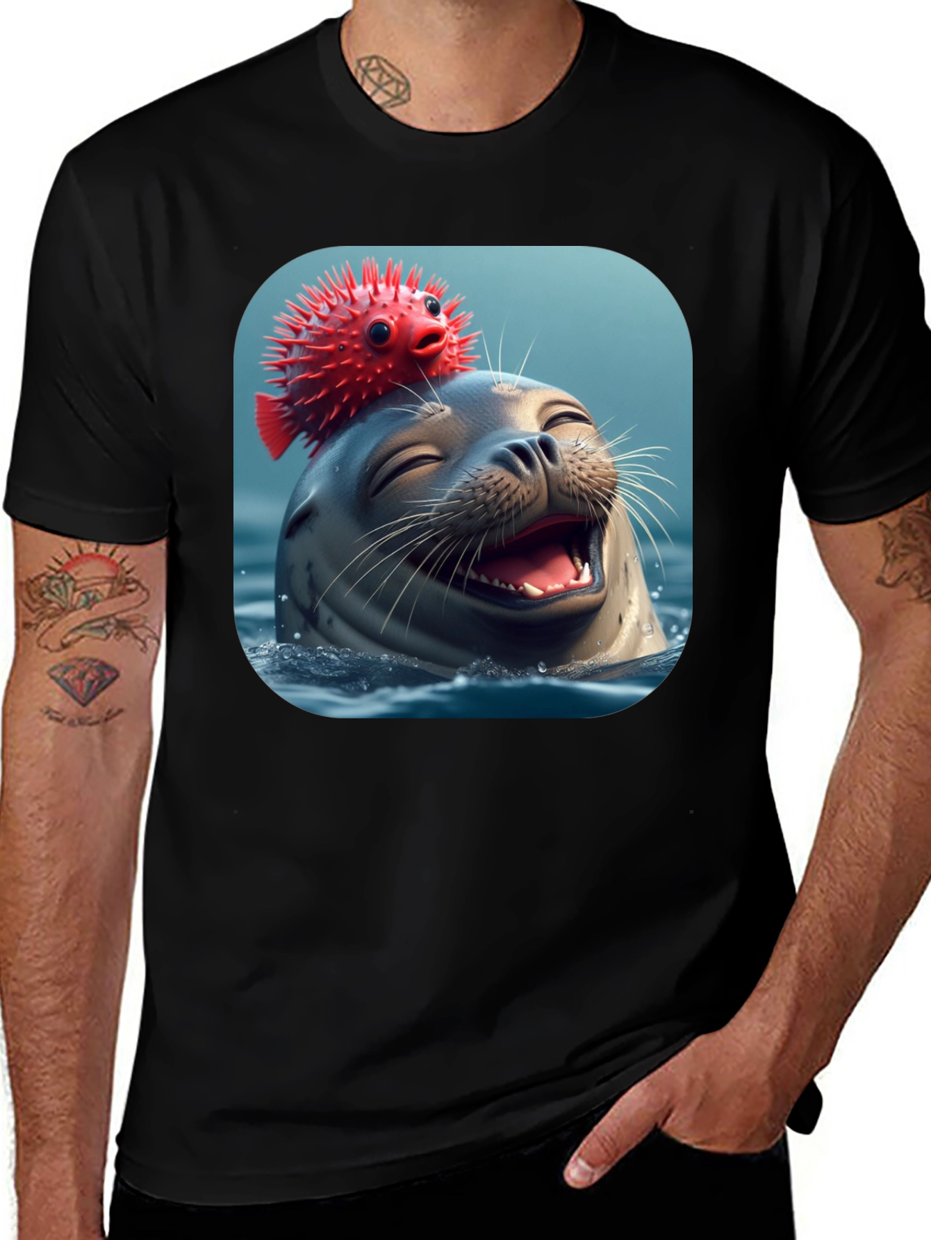 Seal and Pufferfish Graphic Tee