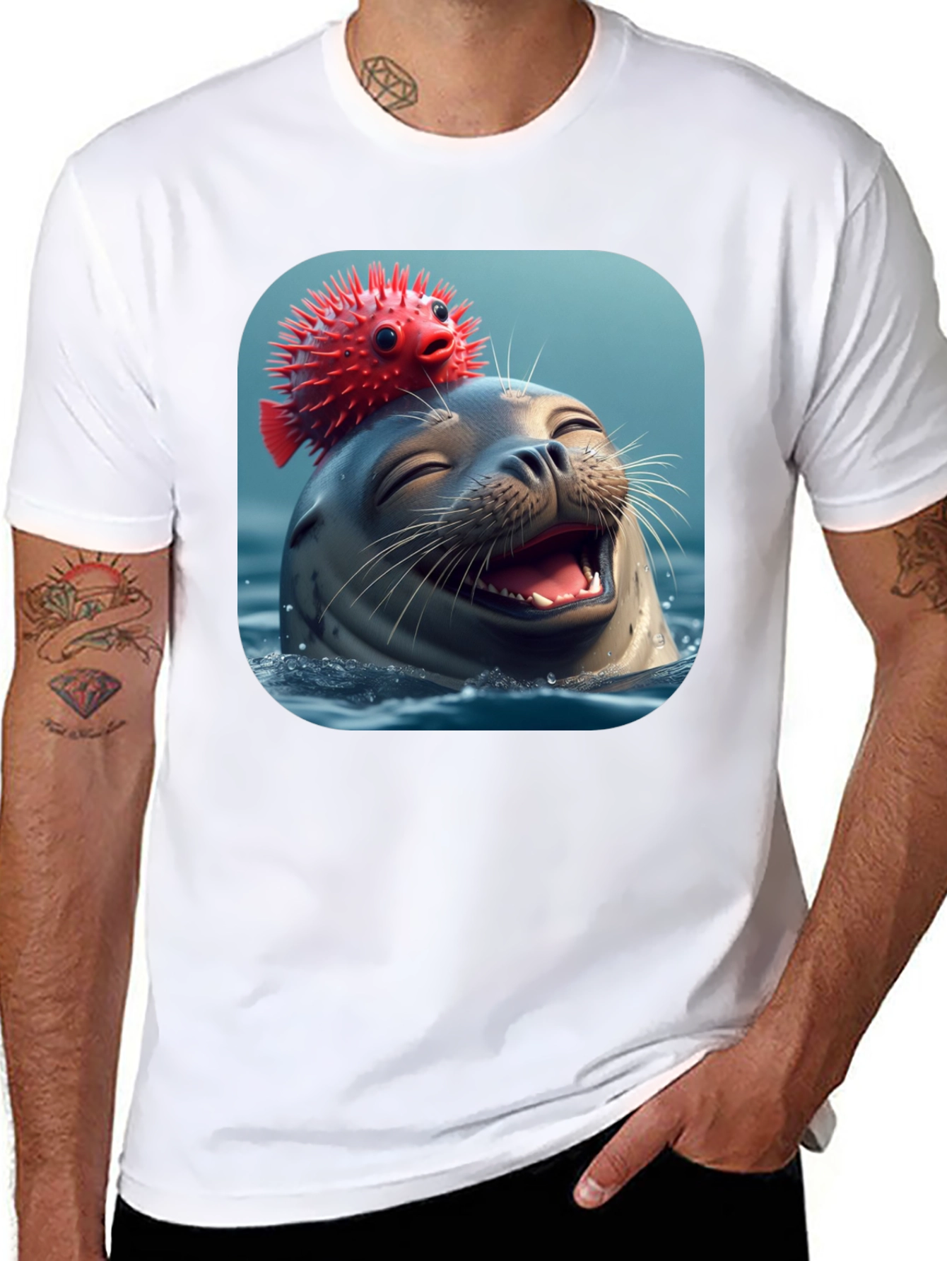 Seal and Pufferfish Graphic Tee