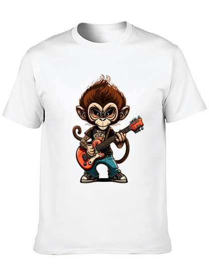 Monkey Guitarist Graphic Tee - Black Cotton T-Shirt