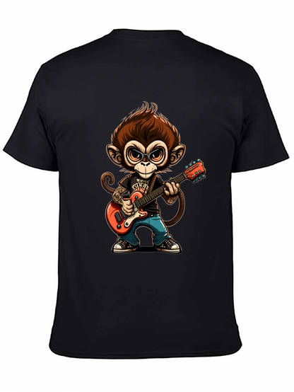 Monkey Guitarist Graphic Tee - Black Cotton T-Shirt
