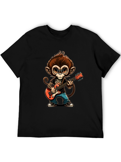 Monkey Guitarist Graphic Tee - Black Cotton T-Shirt