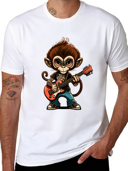 Monkey Guitarist Graphic Tee - Black Cotton T-Shirt