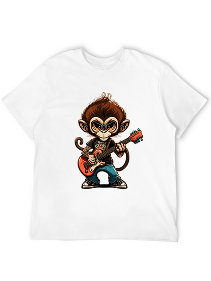 Monkey Guitarist Graphic Tee - Black Cotton T-Shirt