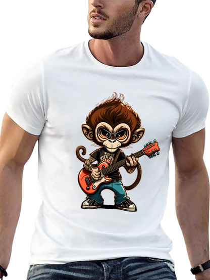 Monkey Guitarist Graphic Tee - Black Cotton T-Shirt