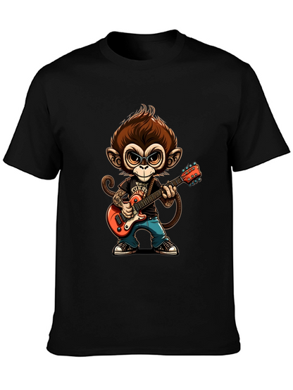 Monkey Guitarist Graphic Tee - Black Cotton T-Shirt