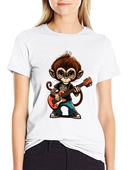 Monkey Guitarist Graphic Tee - Black Cotton T-Shirt