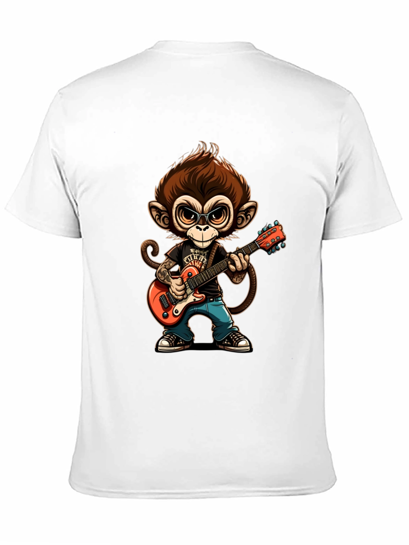 Monkey Guitarist Graphic Tee - Black Cotton T-Shirt