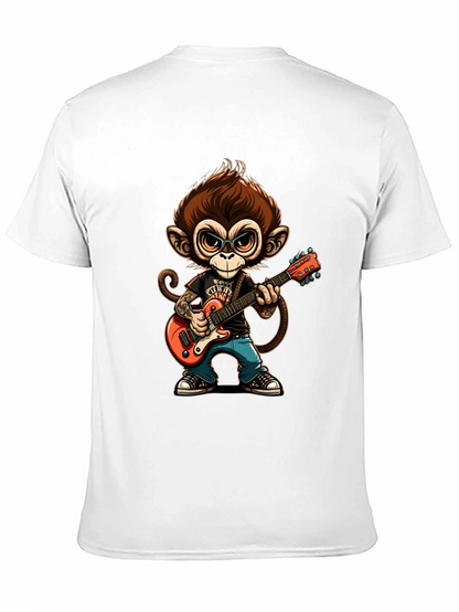 Monkey Guitarist Graphic Tee - Black Cotton T-Shirt