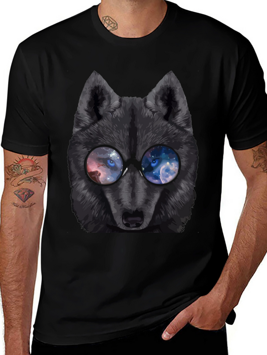 Wolf with Galaxy Eyes T-Shirt - Mens Black Tee