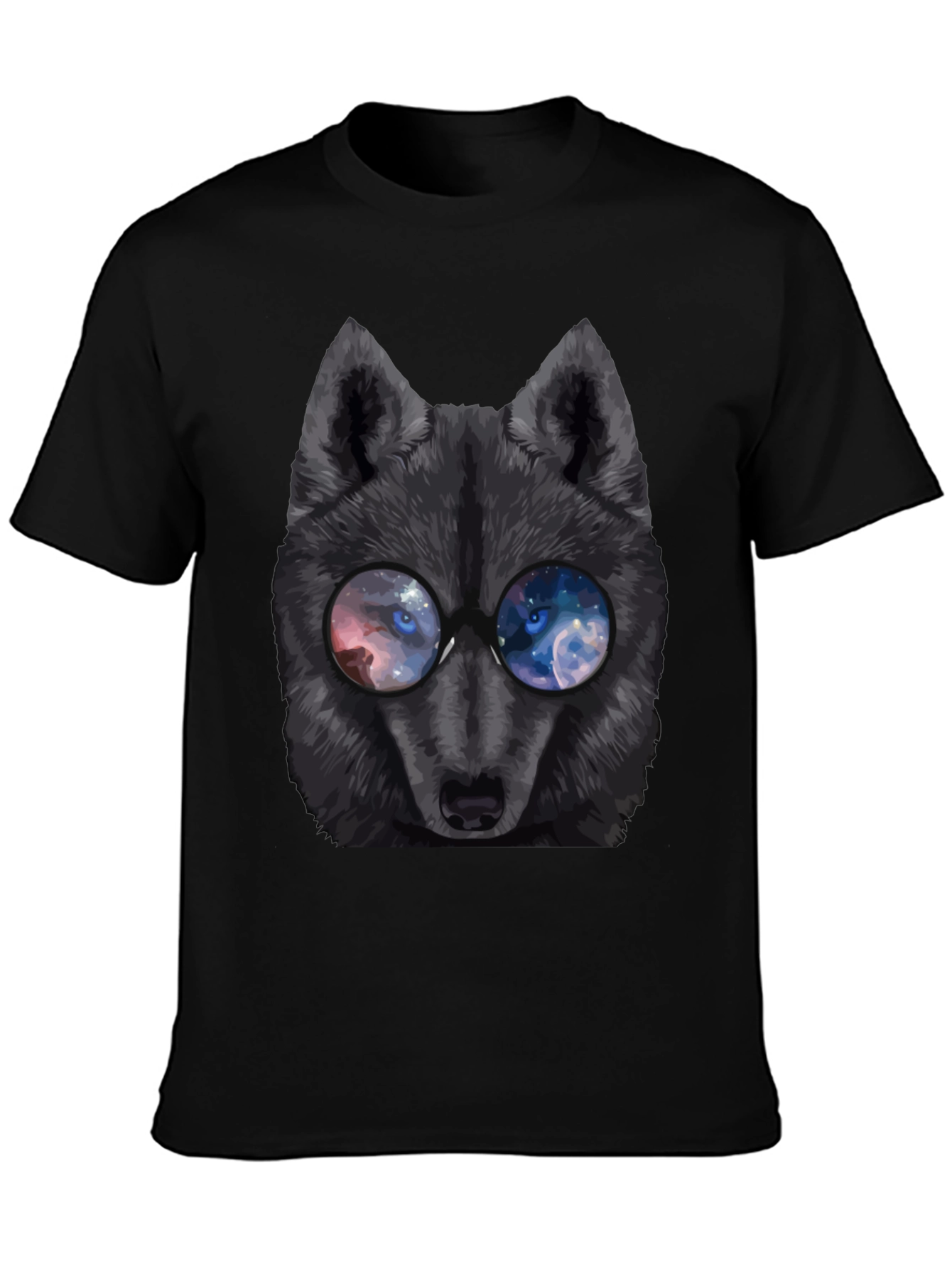 Wolf with Galaxy Eyes T-Shirt - Mens Black Tee