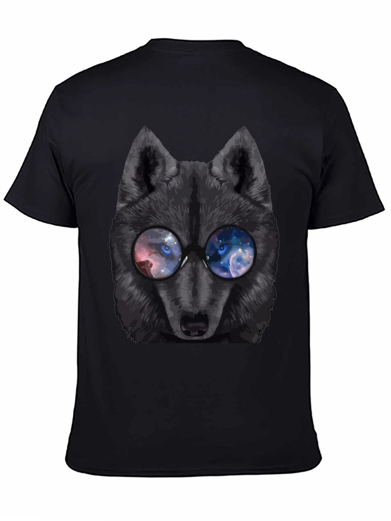 Wolf with Galaxy Eyes T-Shirt - Mens Black Tee