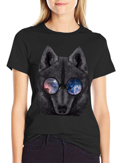 Wolf with Galaxy Eyes T-Shirt - Mens Black Tee