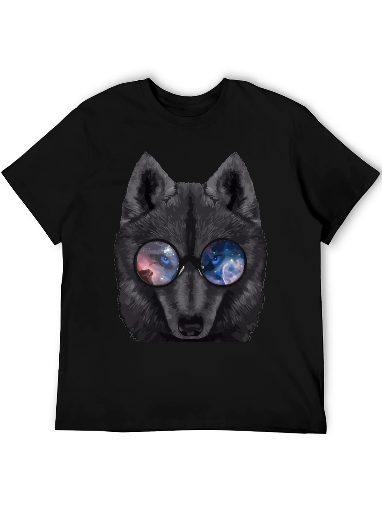 Wolf with Galaxy Eyes T-Shirt - Mens Black Tee