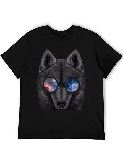 Wolf with Galaxy Eyes T-Shirt - Mens Black Tee