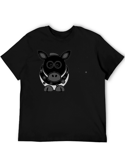 Cartoon Pig Graphic Black T-Shirt