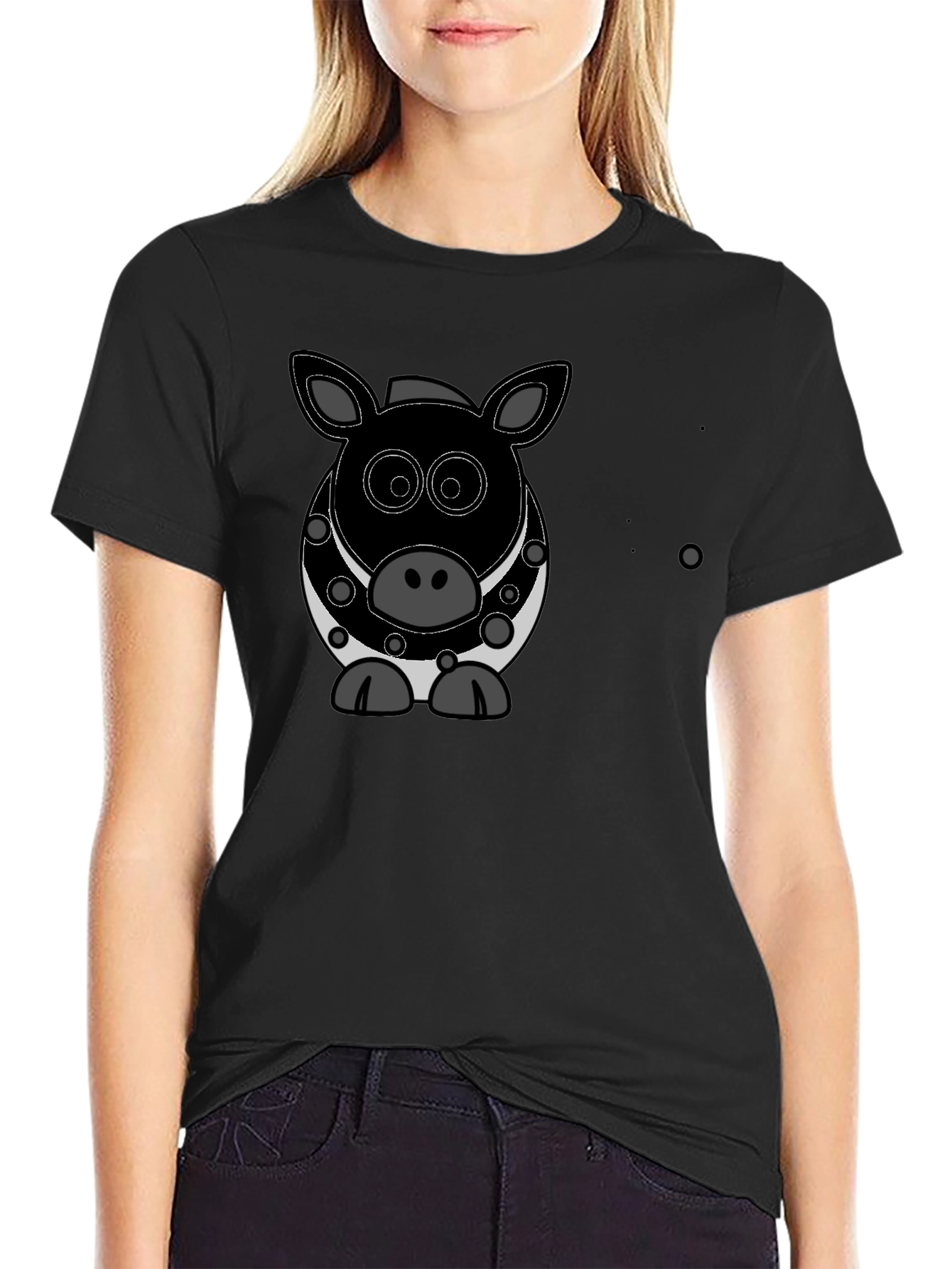 Cartoon Pig Graphic Black T-Shirt