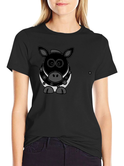 Cartoon Pig Graphic Black T-Shirt
