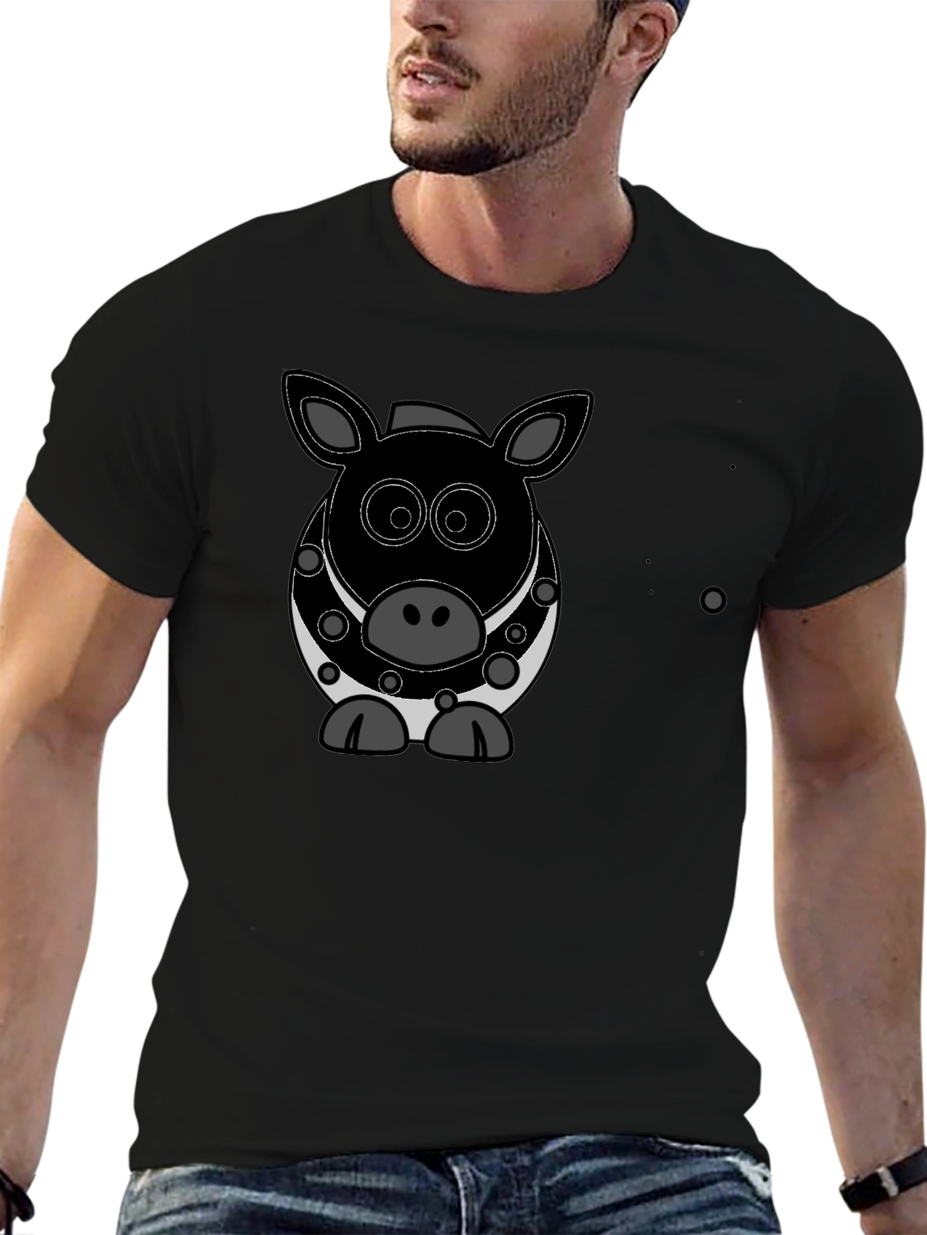 Cartoon Pig Graphic Black T-Shirt