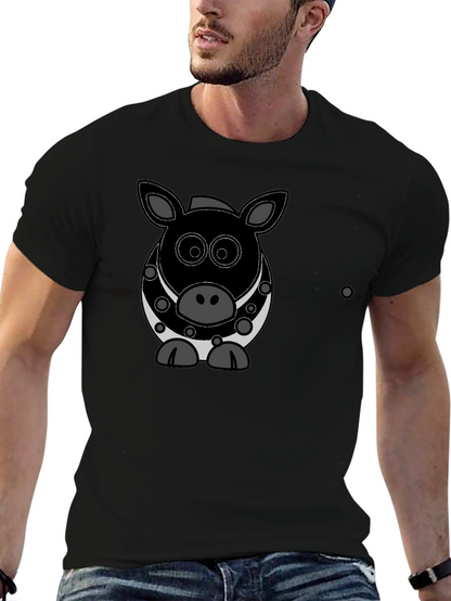 Cartoon Pig Graphic Black T-Shirt