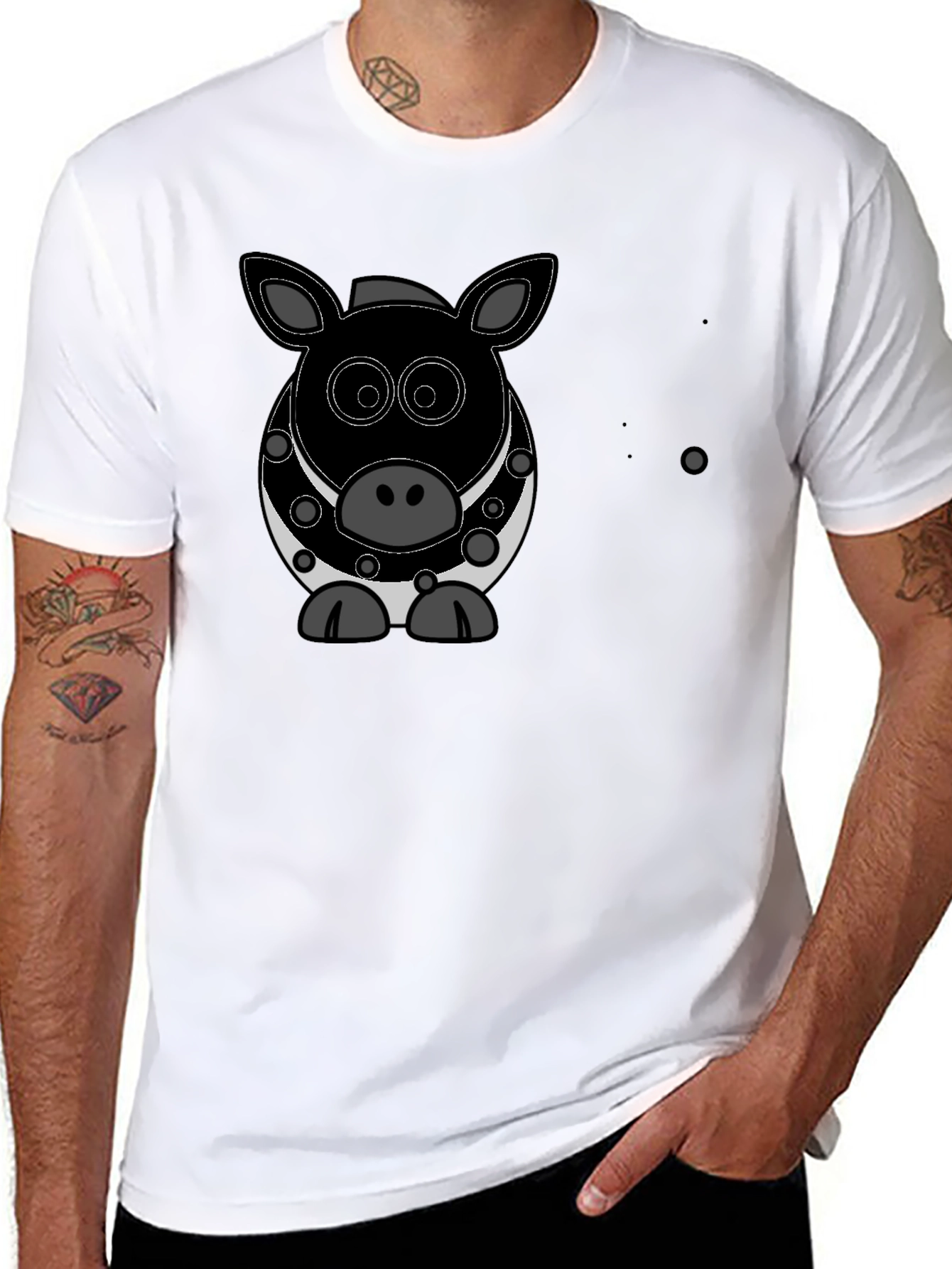 Cartoon Pig Graphic Black T-Shirt