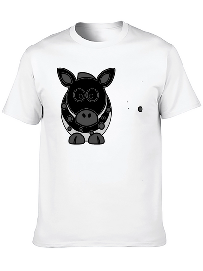 Cartoon Pig Graphic Black T-Shirt