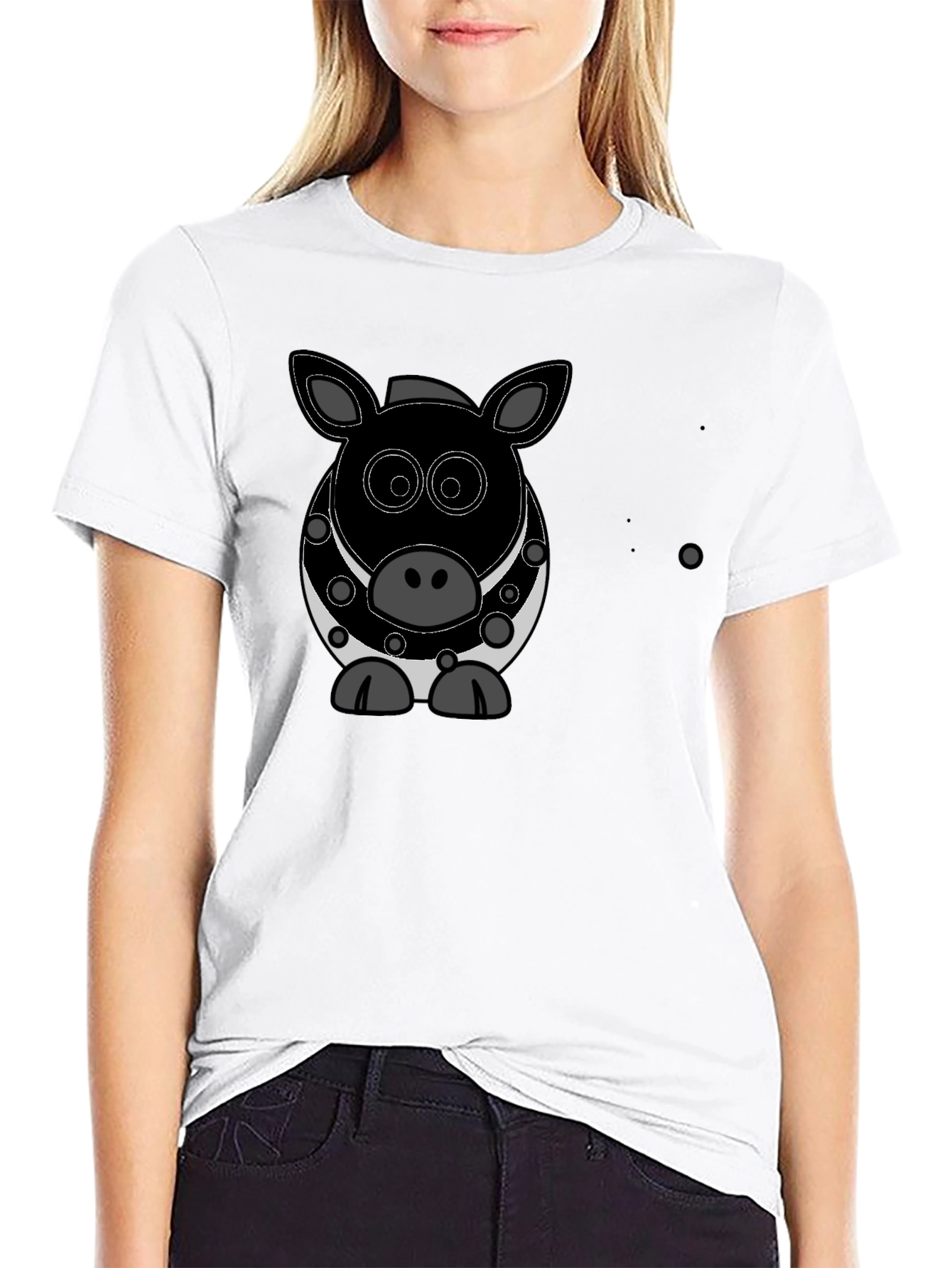 Cartoon Pig Graphic Black T-Shirt