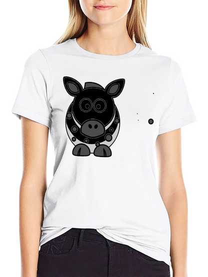 Cartoon Pig Graphic Black T-Shirt