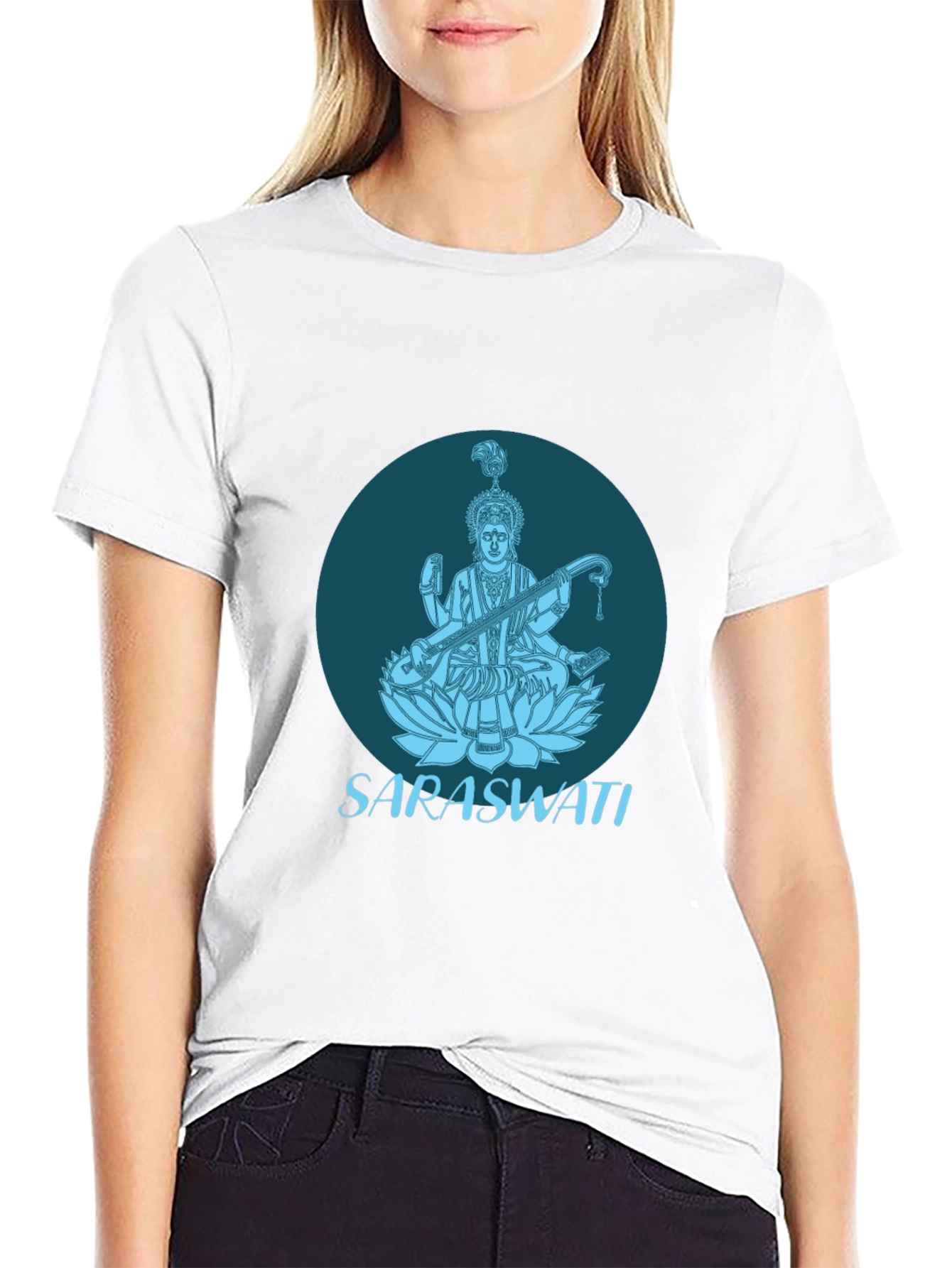 Saraswati Graphic Tee - Black Cotton T-Shirt