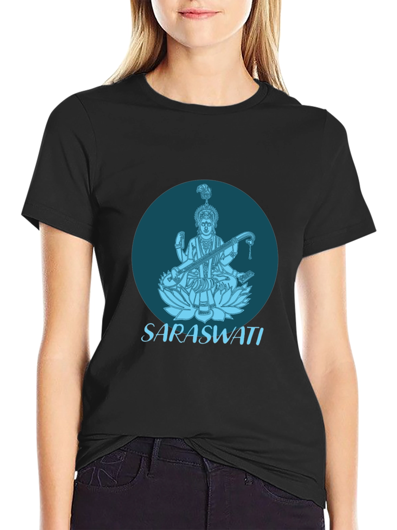 Saraswati Graphic Tee - Black Cotton T-Shirt