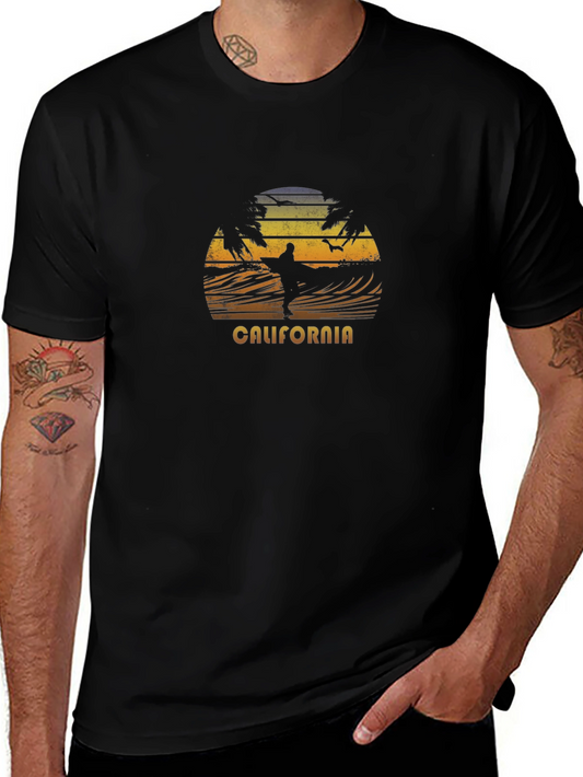 California Surfing Sunset T-Shirt - Black