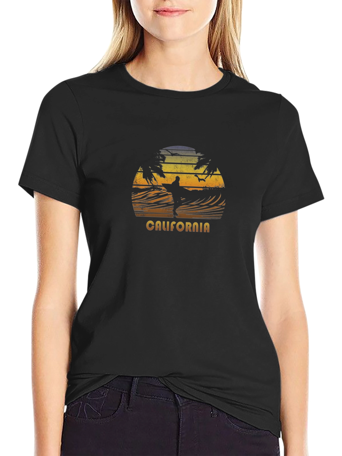 California Surfing Sunset T-Shirt - Black