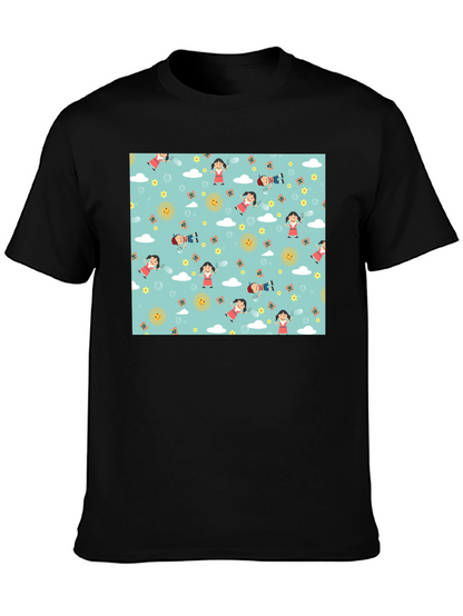 Cartoon Print Black Cotton Tee