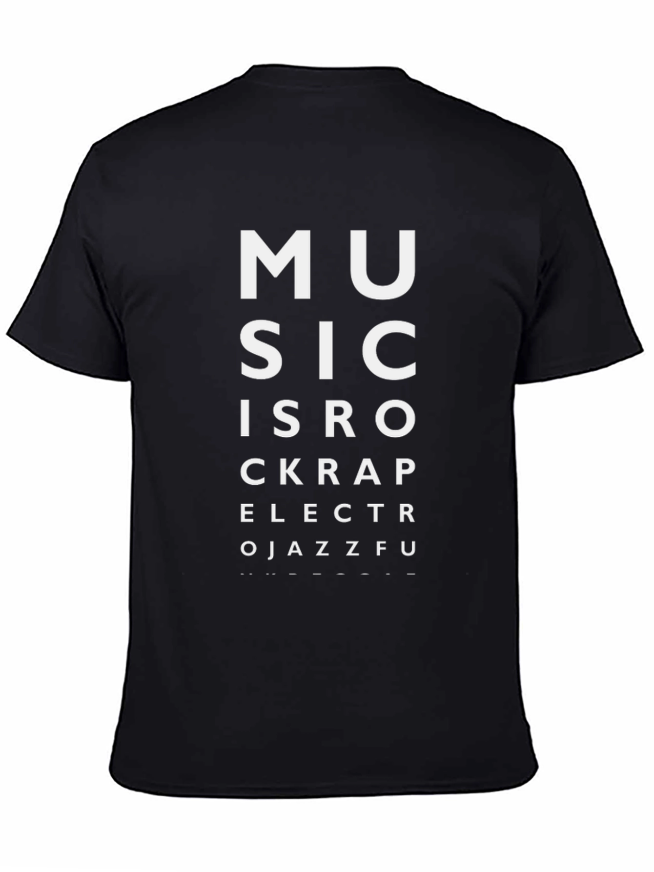 Music Genre Eye Chart Black T-Shirt